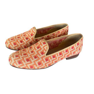 STUBBS & WOOTTON Palm Beach Women's Size 6 Orange Needlepoint Slip-On Loafers